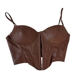 Windsor Brown Faux Leather Corset Bustier Top Size M